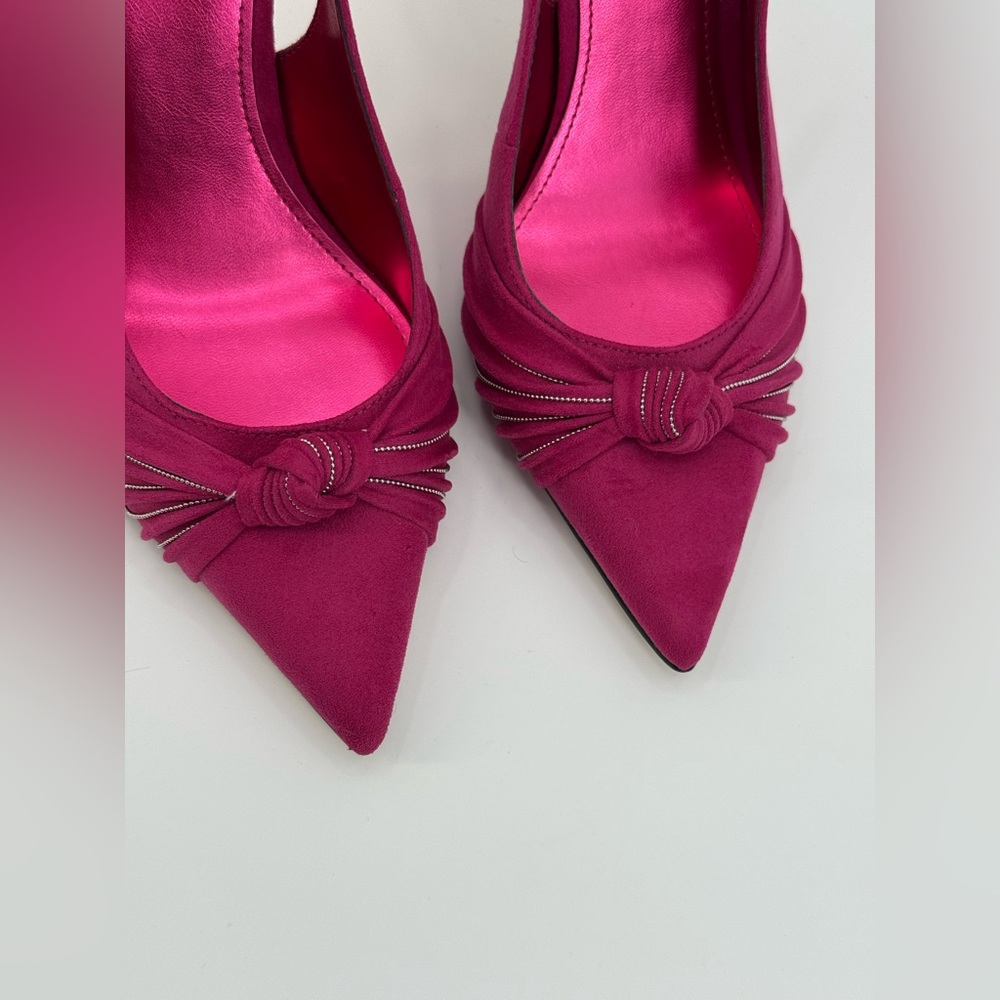 Nine West Faive Pink Suede Slingback Stiletto Pointed Toe Knot Detail Heels - Picture 7 of 16